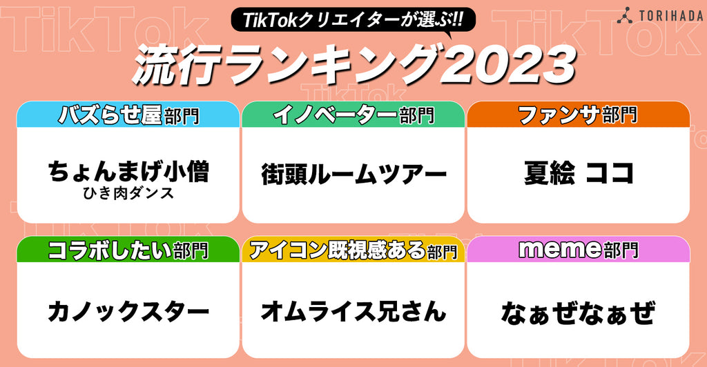 【TikTokクリエイターに聞いた】2023年のトレンドランキングをTikTokマーケティングのTORIHADAが発表！